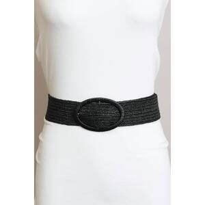 NEW LETO women's raffia oval buckle belt in black